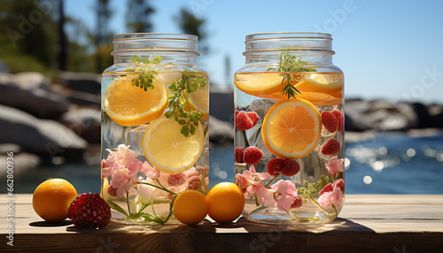 Refreshing summer cocktail with fresh citrus fruit and ice cubes generated by AI