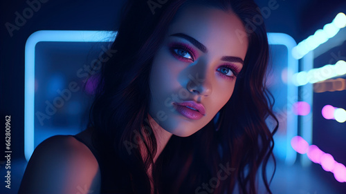 Portrait of a beautiful young woman with bright make-up.