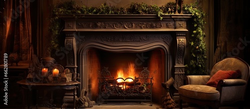 An antique hearth scene With copyspace for text