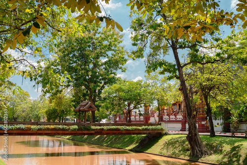 Chiang Mai old city moat and green forest road in Thailand photo