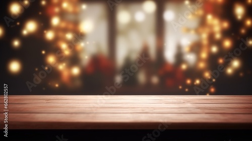 christmas lights background and the table