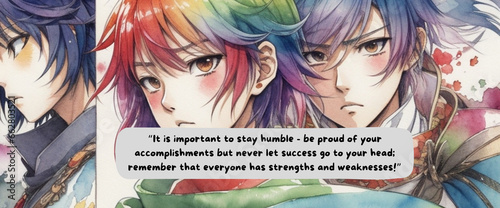 Journey to Empowerment: Anime-Inspired Watercolor Design with Motivational Quote