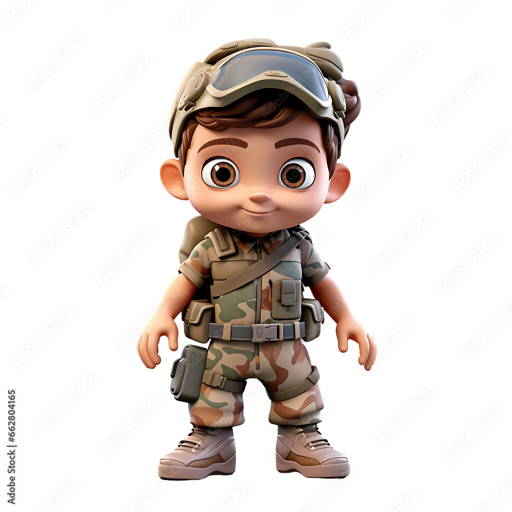 3d cute kid army mascot character 3d cute kid army mascot character