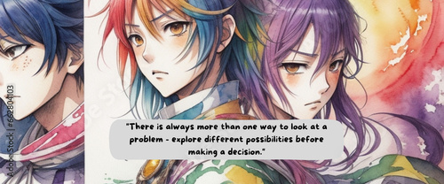 Journey to Empowerment: Anime-Inspired Watercolor Design with Motivational Quote