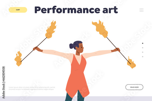 Landing page template advertising fantastic performance art and amazing fire show on street