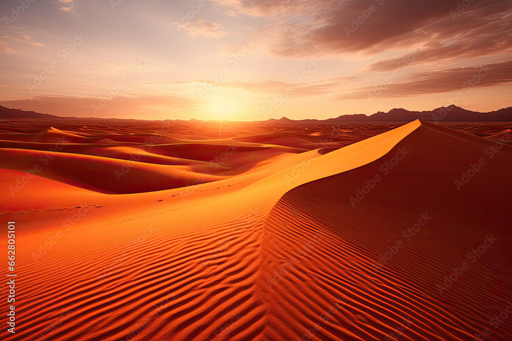 Beautiful wavy colorful sand dunes background, desert landscape under the beautiful sky, Adventure in dream land concept.
