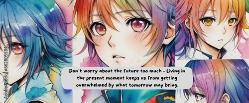 Journey to Empowerment: Anime-Inspired Watercolor Design with Motivational Quote