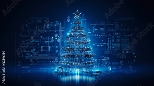 Technical Christmas Tree Blueprint with Decorative Ornaments for Business and Engineering Purposes