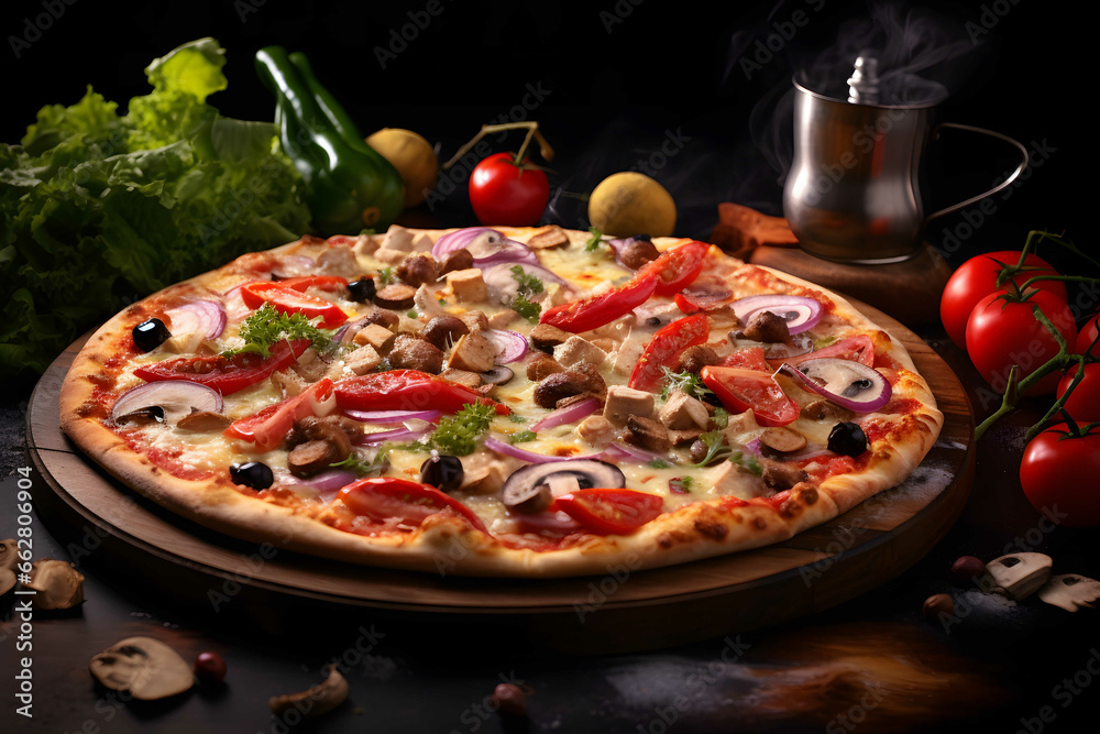 Pizza with different tastes with vegetables