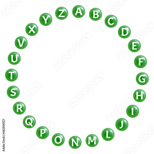 Rosco verde de letras RECORTABLE en PNG transparente sin fondo para jugar a adivinar palabras con definiciones, habla inglesa