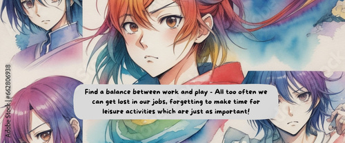 Journey to Empowerment: Anime-Inspired Watercolor Design with Motivational Quote