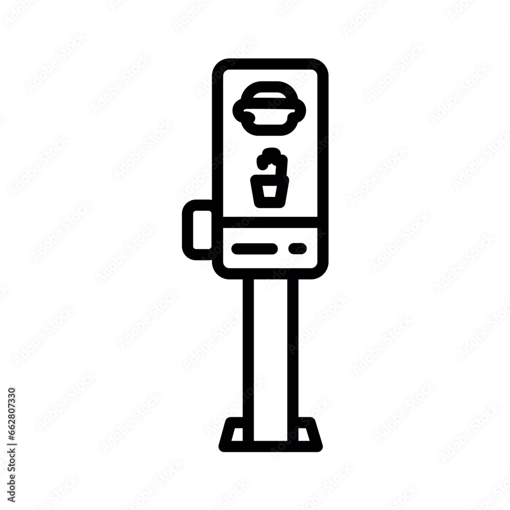 Kiosk fastfood in black line icon. Self service machine Kiosk fastfood in black line icon. Self service machine