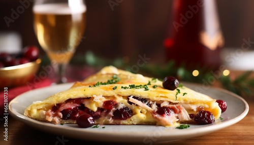 Fresh fruit slice on plate, ready to eat with homemade cranberry sauce generated by AI