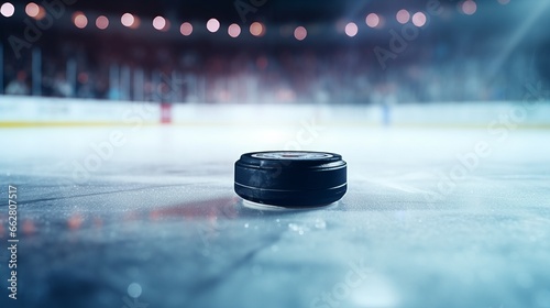 A hockey puck on an icy surface photo