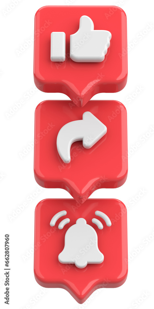 Fototapeta premium Like share subscribe icon. 3D illustration.