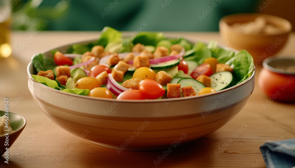 Fresh vegetarian salad bowl with organic ingredients and multi colored vegetables generated by AI Fresh vegetarian salad bowl with organic ingredients and multi colored vegetables generated by AI