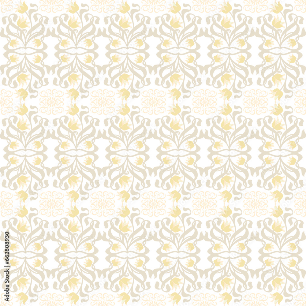 Ornate floral art nouveau seamless overlay pattern in shades of white Ornate floral art nouveau seamless overlay pattern in shades of white