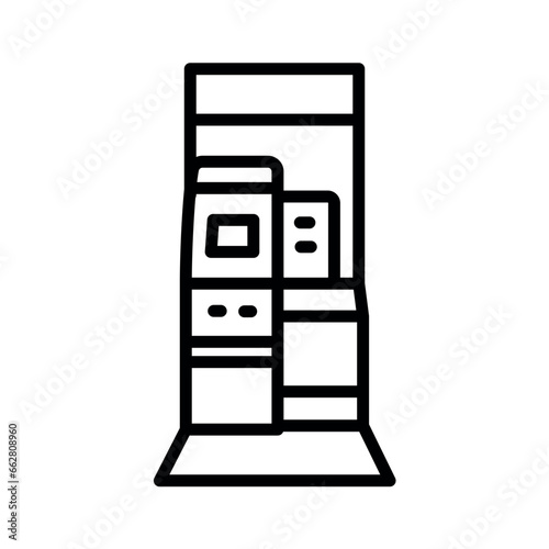 Usps kiosk in black line icon. Self service machine