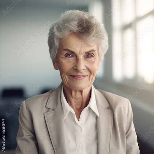 business businesswoman office mature elderly active senior head shot woman portrait corporate caucasian white businessperson created using generative ai technology