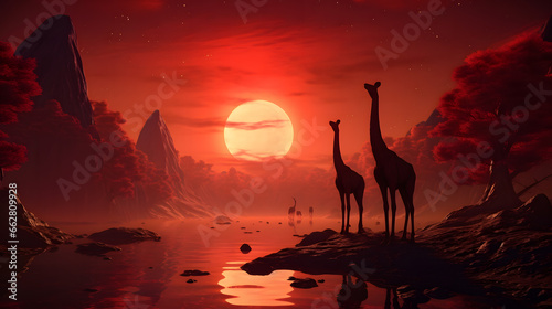 Giraffe - Wildlife Background - Sunset Wonder and Beautiful Gold dinosaurs nature © Dm