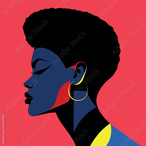 Black woman modern icon avatar. African woman design. Abstract contemporary poster. Wall art design. Vector stock	