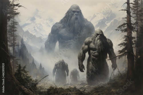 Gargantuan giants roaming the mountains - Generative AI