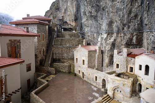 The Orthodox monastery of Sumela, built on a cliff overlooking the Altindere valley at 1200 meters above sea level, is located in the Maçka region, today partially restored by the Turkish government photo