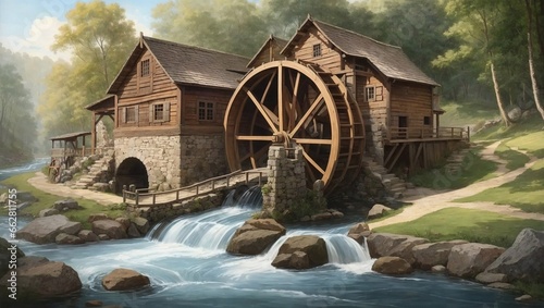 old mill in the river photo