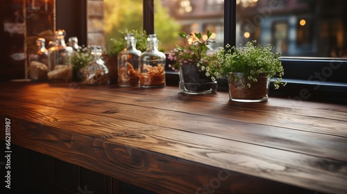 A modern Kitchen table background. Empty wooden desk.