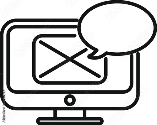 Monitor message icon outline vector. Mobile internet. Web contact