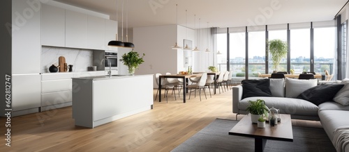 Contemporary flat with an open living space panorama With copyspace for text