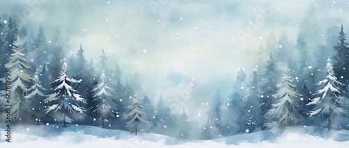 Beautiful winter landscape. Christmas holiday background. Abstract watercolor art. © LeitnerR