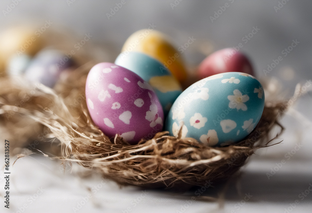 Arte pasquale, uova colorate a mano in un cesto