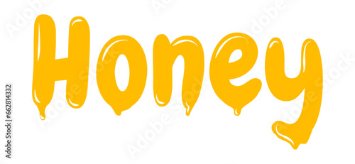Vector label for bee honey. Honeycombs with honey, and a symbolic simplified image of a bee as a design element. Organic and eco honey labels and tags with bees.