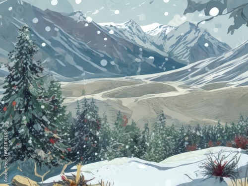 Winterlandschaft mit Schnee, Bäumen, querformat