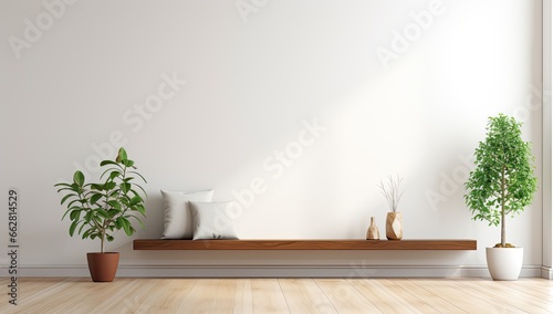 Modern interior with mockup background wall and beautiful decoration. photo