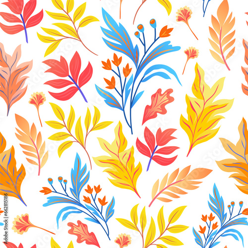 Floral seamless pattern with vector flowers and leaves. Pastel colors, vintage decoration. Ready for print on textile, wrapping paper or wallpaper