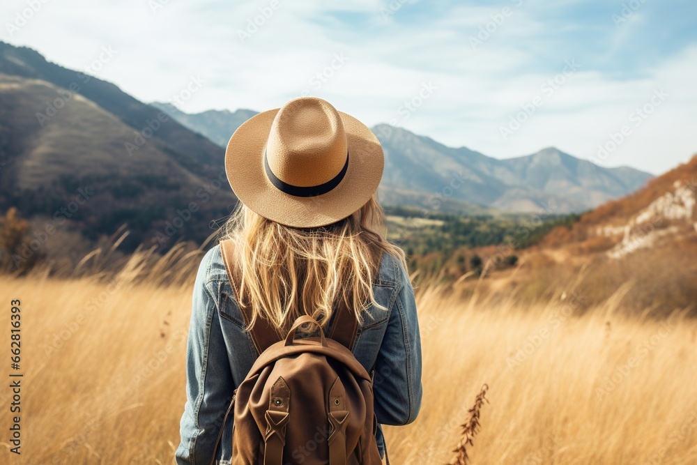 Young woman with backpack hiking in the mountains. Travel and adventure concept. Young woman with backpack hiking in the mountains. Travel and adventure concept.