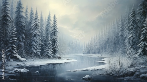 Winter forest in the Carpathians on Lake Vito © HN Works