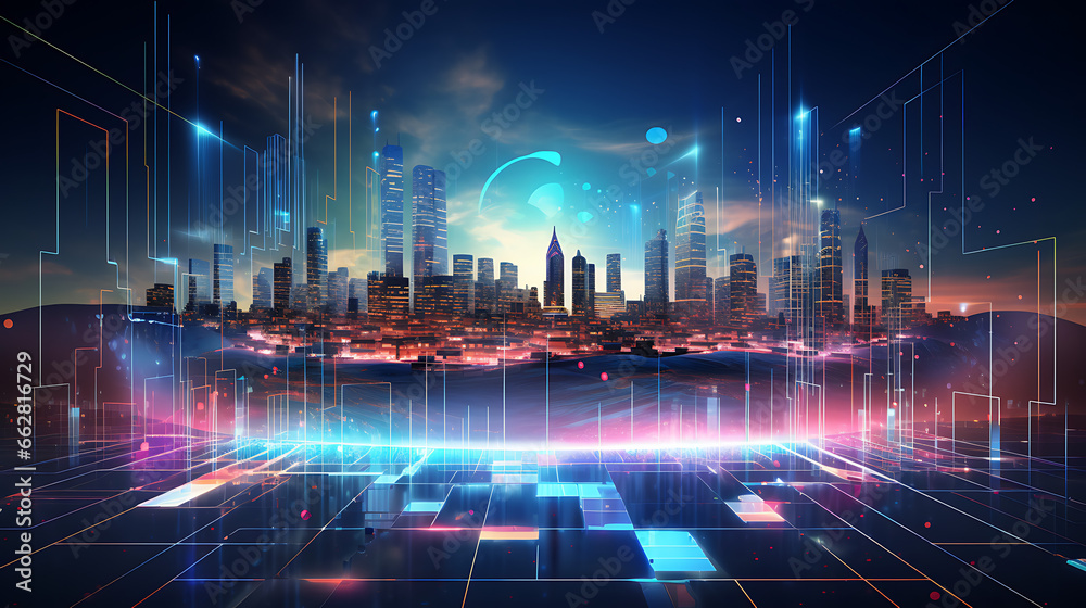 An abstract representation of a technological future, with holographic interfaces and data streams converging in a digital realm, illustrating the evolution and potential of technology in socie