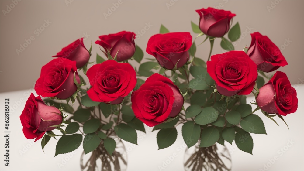 A Vase Of Red Roses On A Table