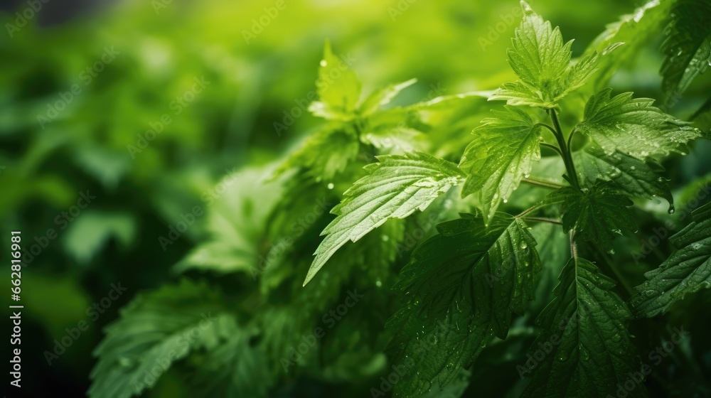 Green stinging nettle growing in the forest, close-up. Natural background. Alternative medicine. Green stinging nettle growing in the forest, close-up. Natural background. Alternative medicine.