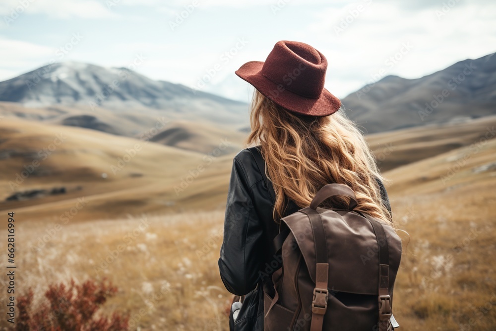 Young woman with backpack hiking in the mountains. Travel and adventure concept. Young woman with backpack hiking in the mountains. Travel and adventure concept.