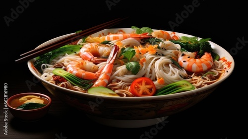 Chinese-style noodles with vegetables and seafood