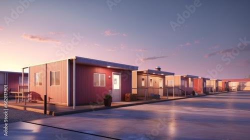 Modular houses in the assembly shop. 3d illustration