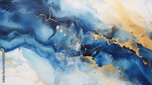 Modern abstract blue and gold textured watercolor art illustration.