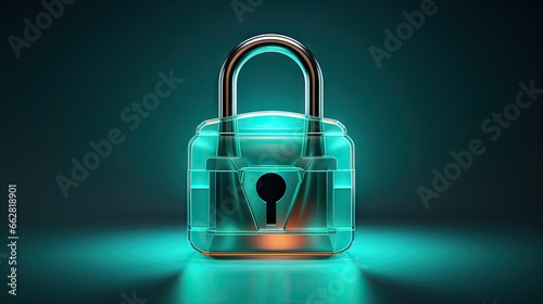 Concept internet security: At symbol with padlock attached, isolated on bright background.