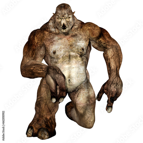 3D Rendering Fantasy Troll on White