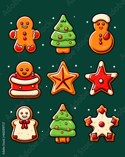 Set of Christmas baked goods illustrations photo