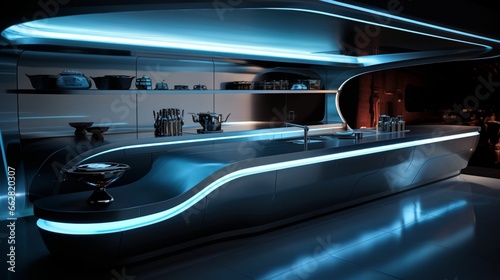 A futuristic kitchen with glossy surfaces and LED under-cabinet lighting © Choudhry